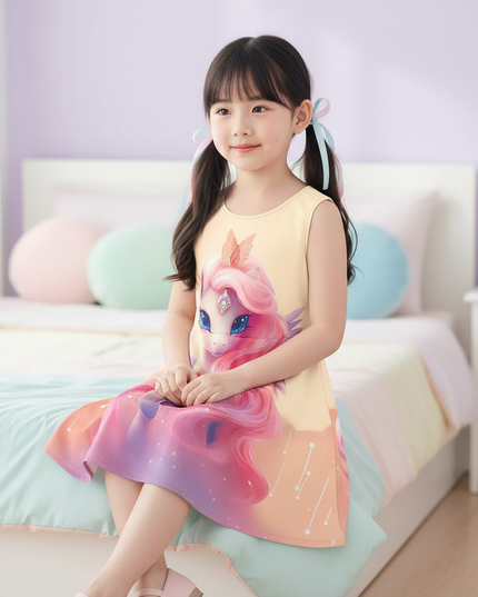 girls 3d unicorn star dress - sitting