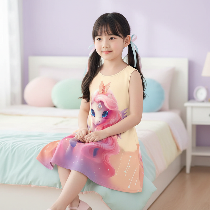 girls 3d unicorn star dress - sitting