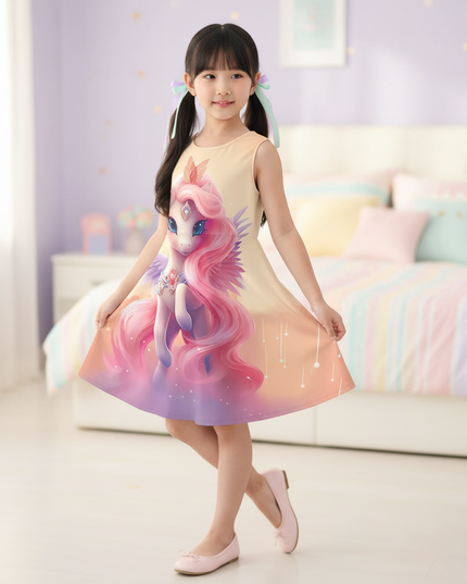 girls 3d unicorn star dress - three-quarter
