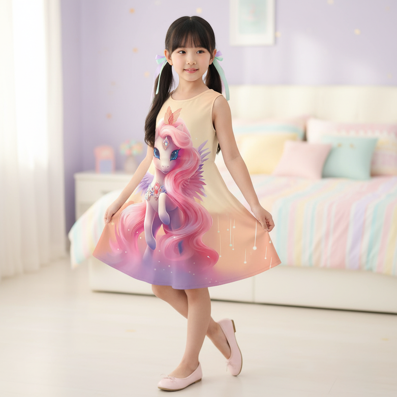 girls 3d unicorn star dress - three-quarter