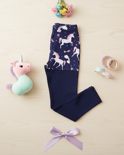 girls galaxy unicorn leggings - flat-lay
