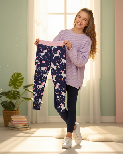girls galaxy unicorn leggings - in-use