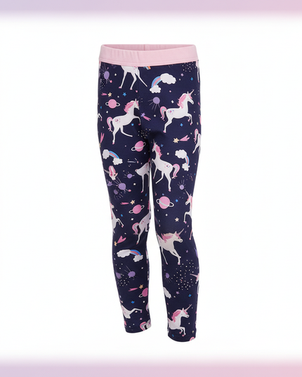 girls galaxy unicorn leggings - white-bg
