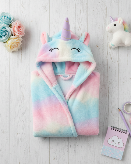 girls hooded unicorn robe - flat-lay
