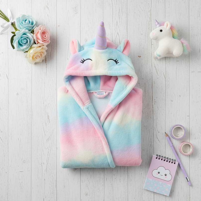 girls hooded unicorn robe - flat-lay