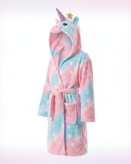 girls hooded unicorn robe - white-bg
