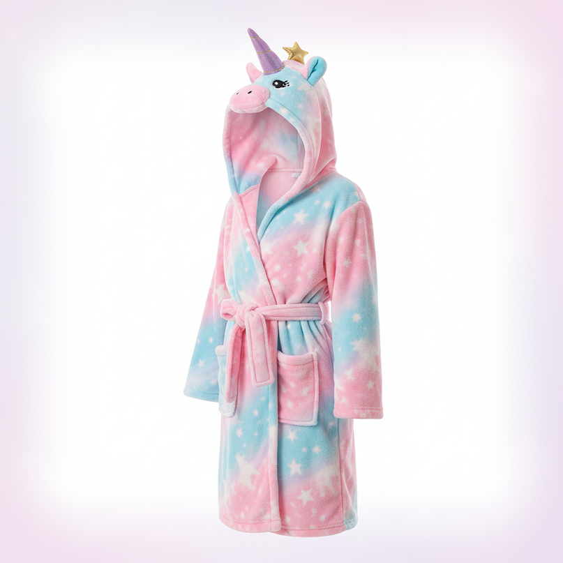 girls hooded unicorn robe - white-bg