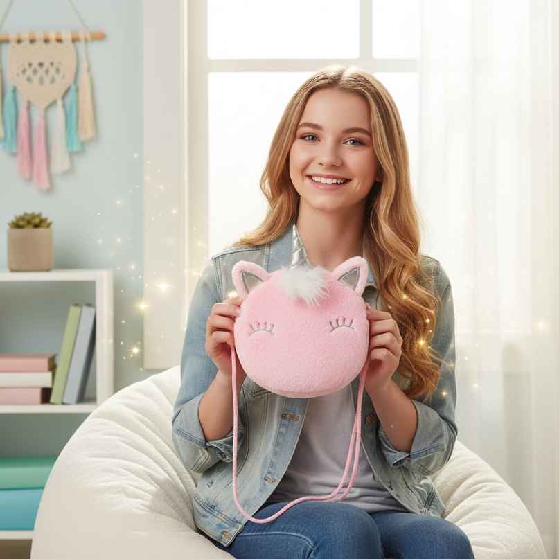girls mini unicorn purse - in-use