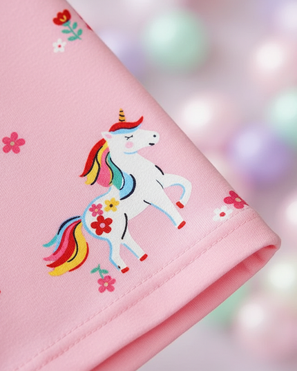 girls pink unicorn leggings - detail
