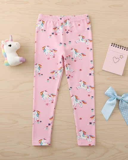 girls pink unicorn leggings - flat-lay