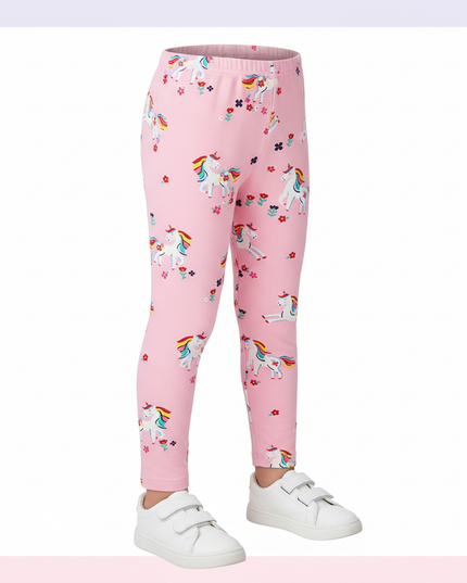 girls pink unicorn leggings - white-bg