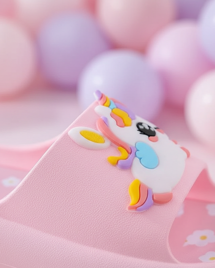 girls pink unicorn slippers - detail