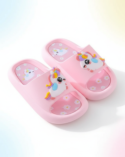 girls pink unicorn slippers - white-bg