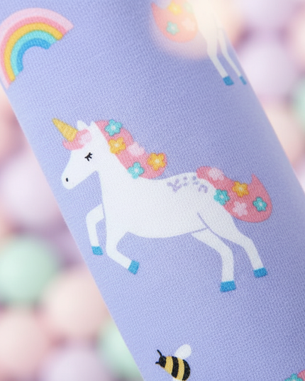 girls purple unicorn leggings - detail