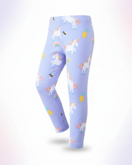 girls purple unicorn leggings - white-bg