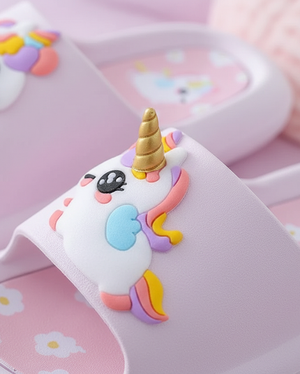 girls purple unicorn slippers - detail
