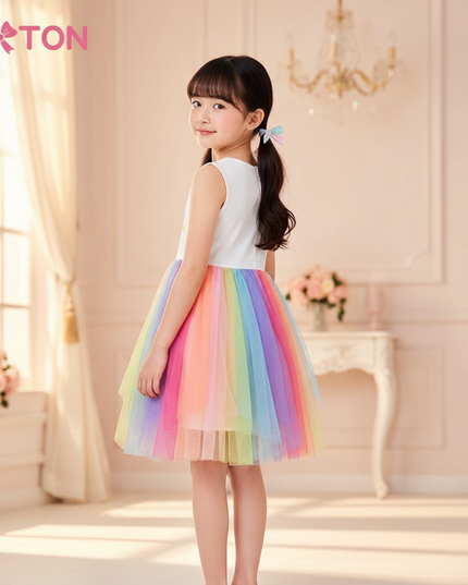 girls rainbow unicorn mesh tutu dress - back