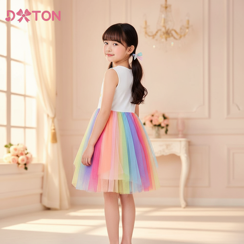girls rainbow unicorn mesh tutu dress - back