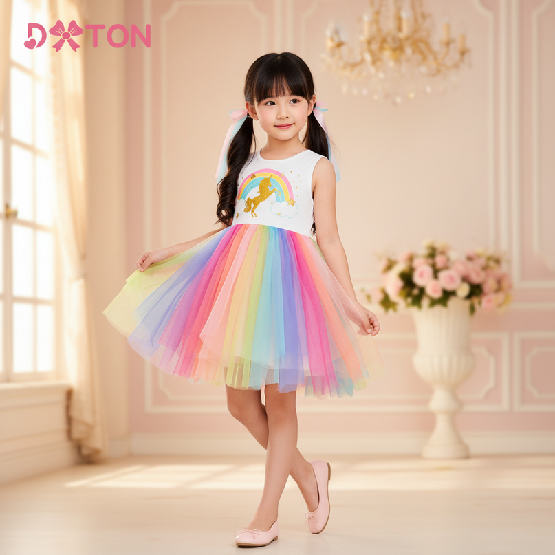 girls rainbow unicorn mesh tutu dress - front