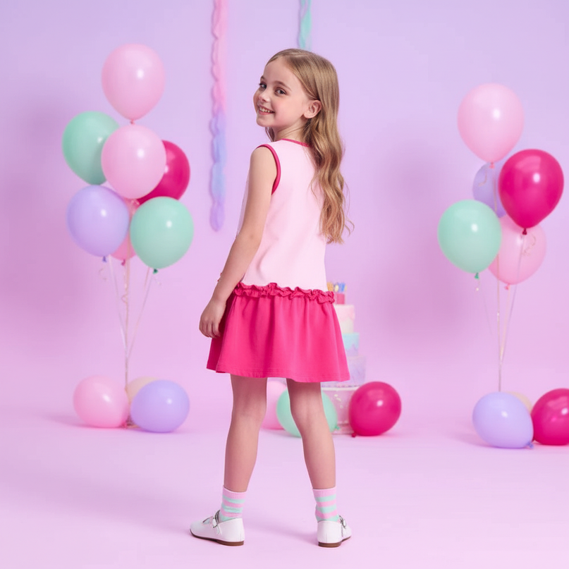girls sleeveless unicorn print dress - back