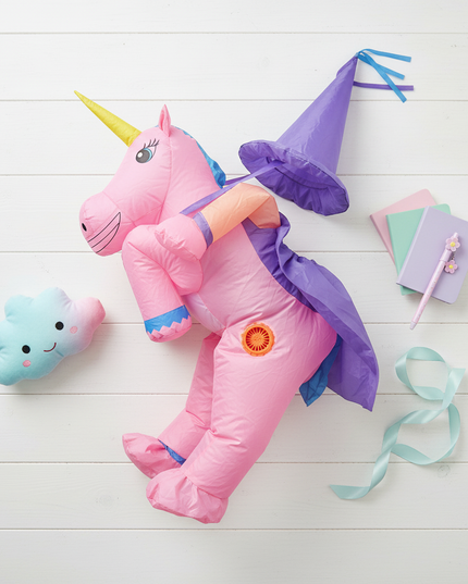 girls sparkle unicorn inflatable costume - flat-lay