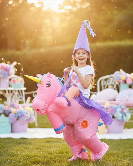 girls sparkle unicorn inflatable costume - in-use