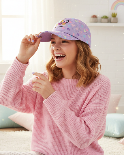 girls unicorn baseball cap - in-use