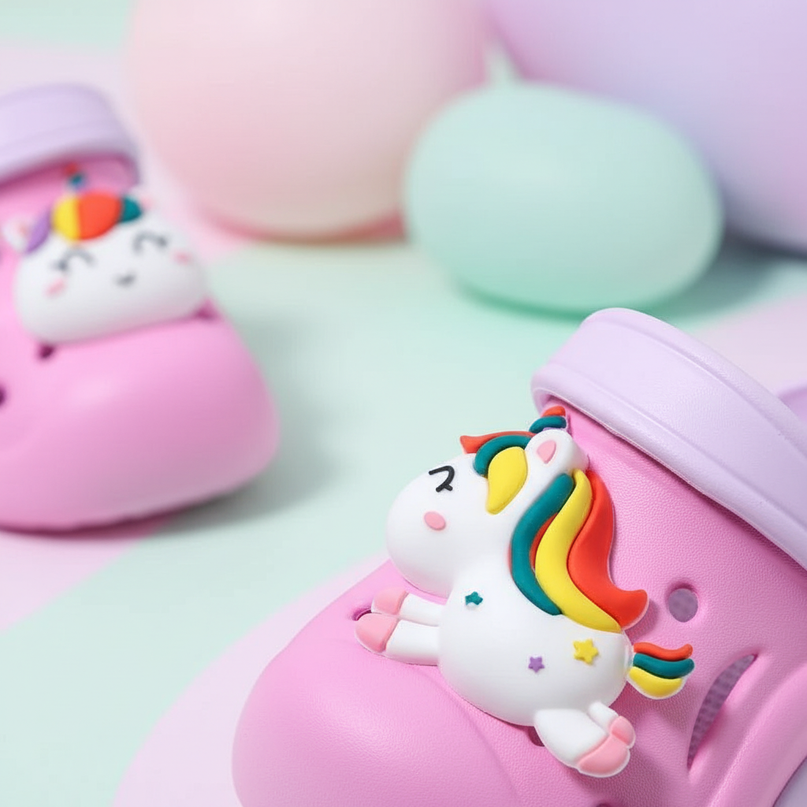 girls unicorn clogs - detail