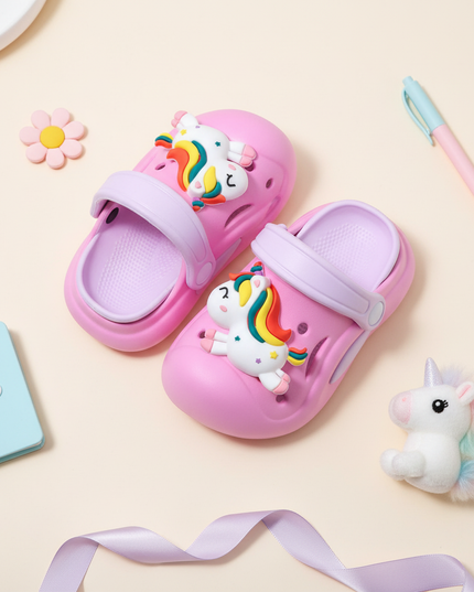 girls unicorn clogs - flat-lay