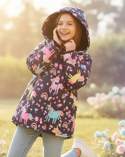 girls unicorn coat - in-use