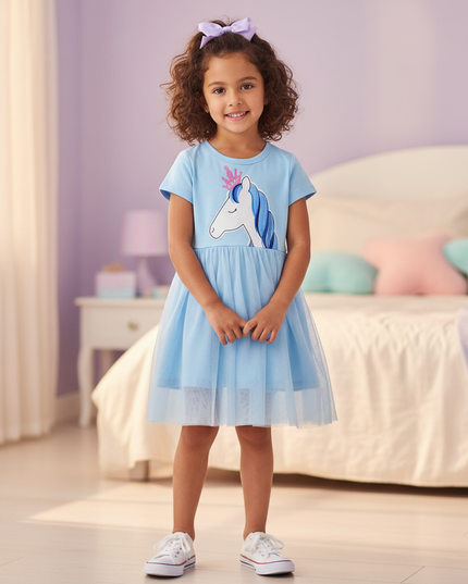 girls unicorn cotton dress - detail