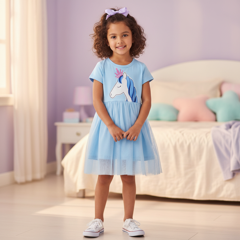 girls unicorn cotton dress - detail