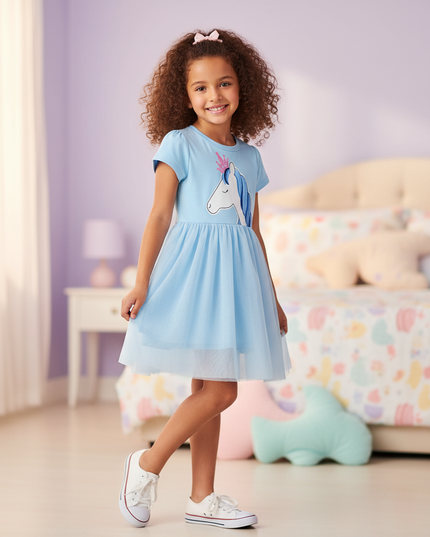 girls unicorn cotton dress - front