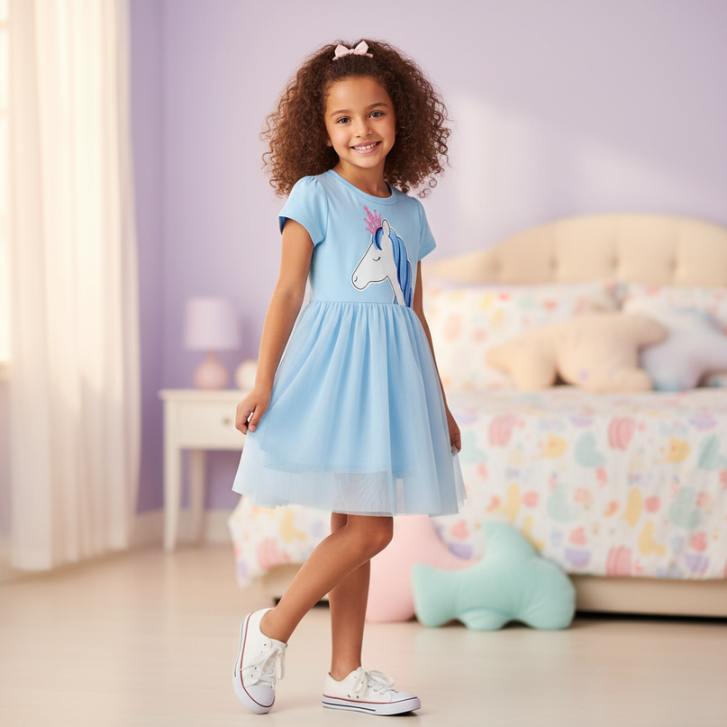 girls unicorn cotton dress - front