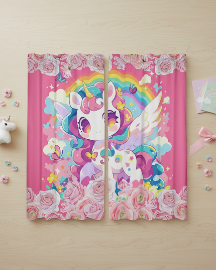 girls unicorn curtains - flat-lay