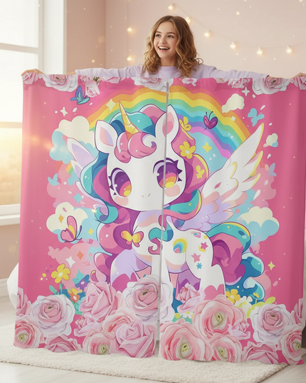 girls unicorn curtains - in-use