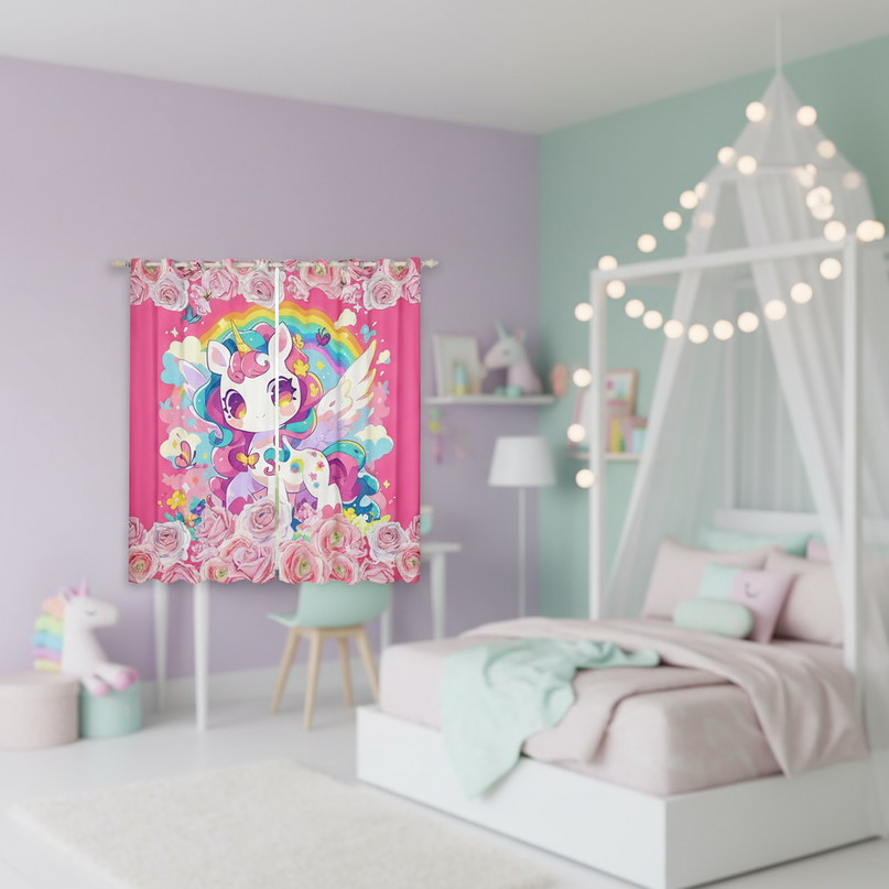 girls unicorn curtains - lifestyle
