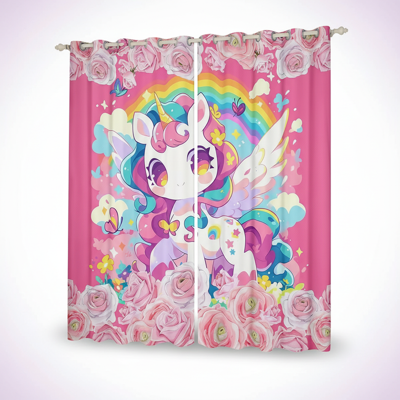 girls unicorn curtains - white-bg