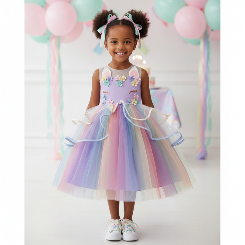 girls unicorn dress tutu set - detail