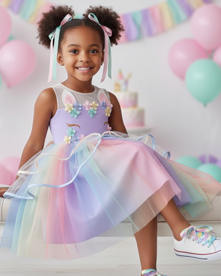 girls unicorn dress tutu set - sitting