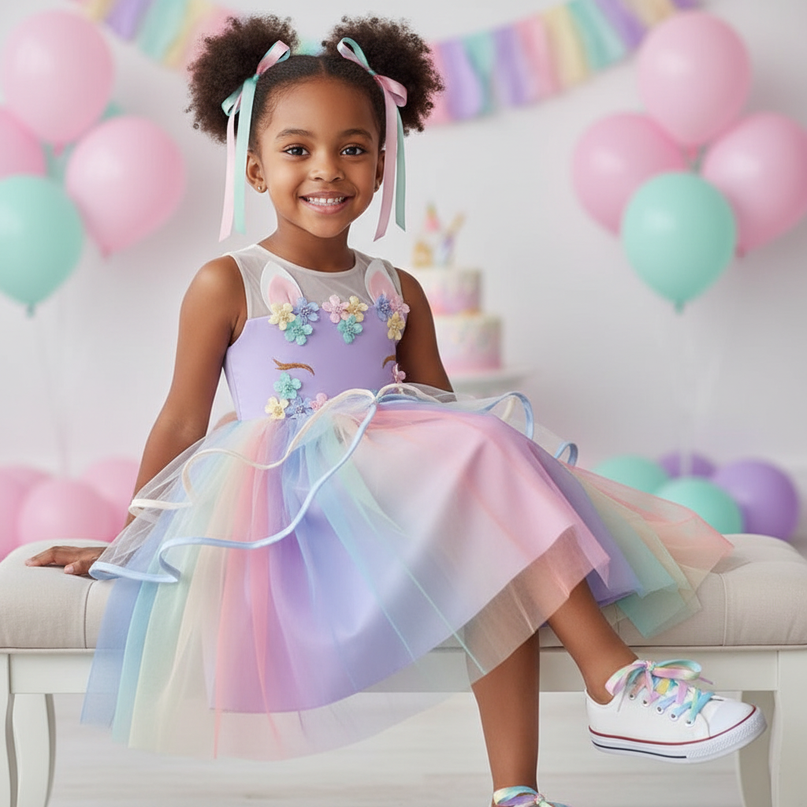 girls unicorn dress tutu set - sitting
