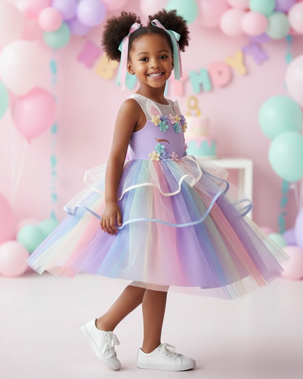girls unicorn dress tutu set - three-quarter