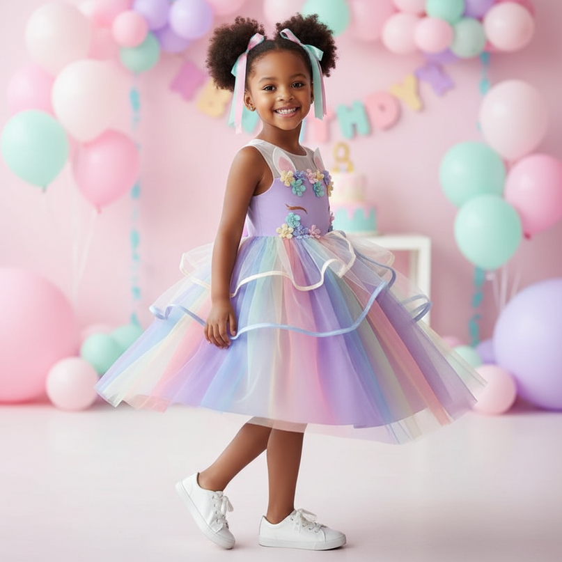 girls unicorn dress tutu set - three-quarter