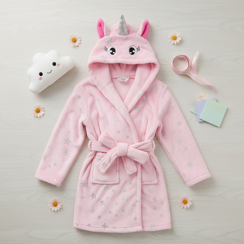 girls unicorn fleece robe - flat-lay