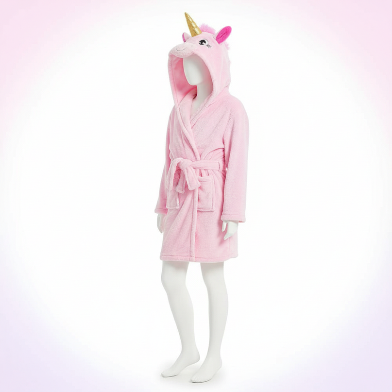 girls unicorn fleece robe - white-bg