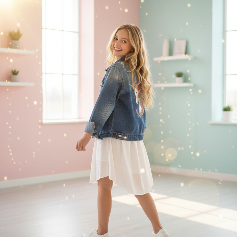 girls unicorn jacket - in-use