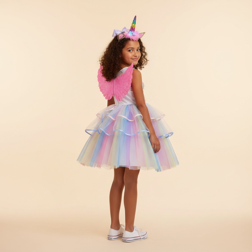 girls unicorn led birthday dress set - back