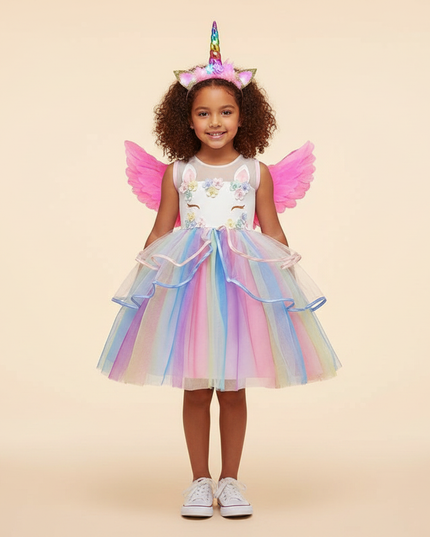 girls unicorn led birthday dress set - detail