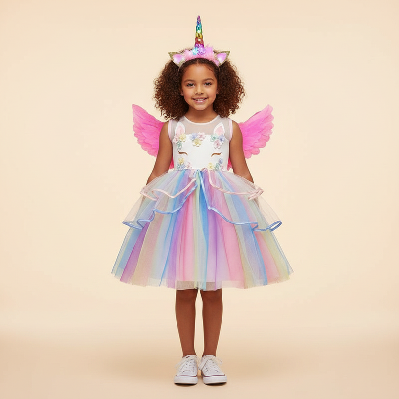 girls unicorn led birthday dress set - detail