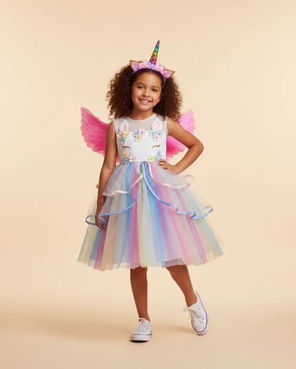 girls unicorn led birthday dress set - front